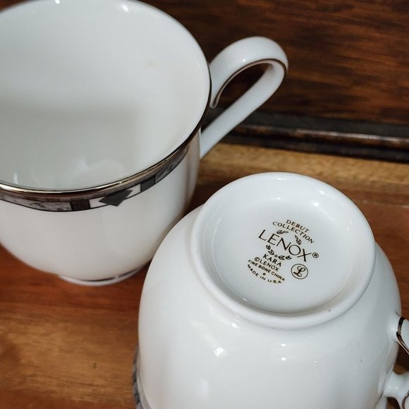 Set of 4 Lenox Debut Collection Kara Teacups grey black silver platinum - Picture 10 of 13